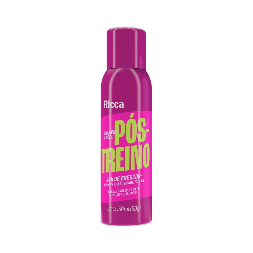 Shampoo a Seco Ricca Pós Treino 150ml posicionado verticalmente em fundo branco.