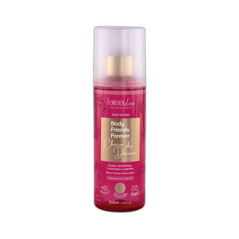 Frasco rosa do Body Splash Forever Liss BFF Cheiro de Doçura 200ml em fundo branco