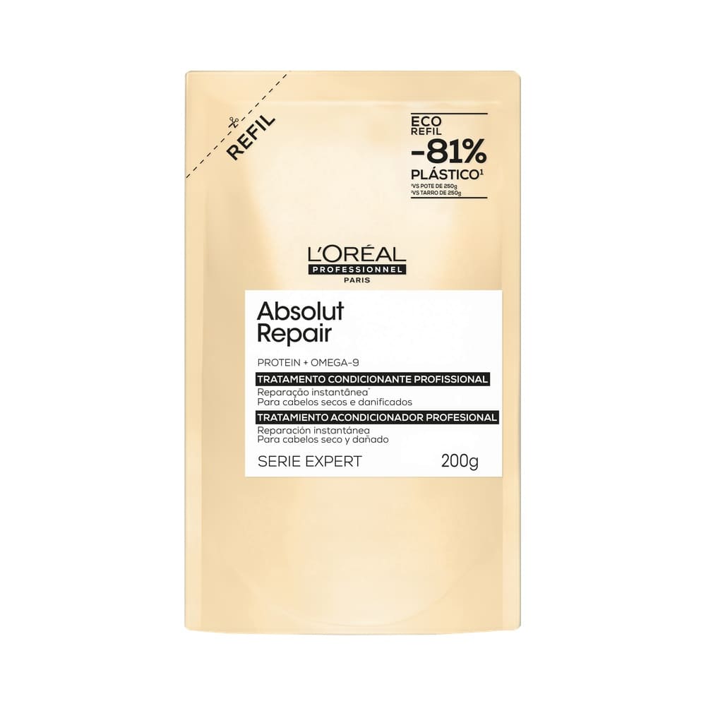 Detalhe da embalagem da Máscara Capilar L'Oréal Refil Absolut Repair 200g