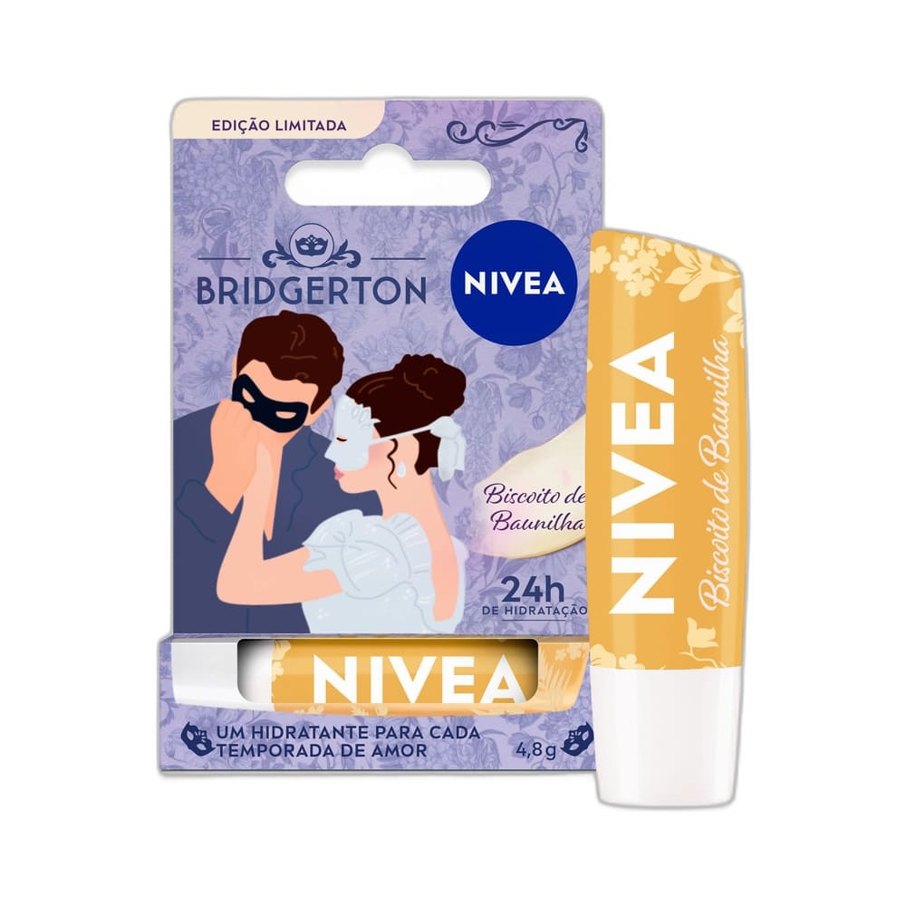 Cartela do Hidratante Labial Nivea Biscoito de Baunilha Edição Limitada Bridgerton