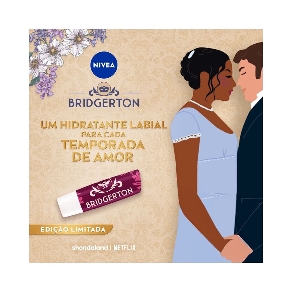 Detalhe do Hidratante Labial NIVEA Torta de Amora Bridgerton
