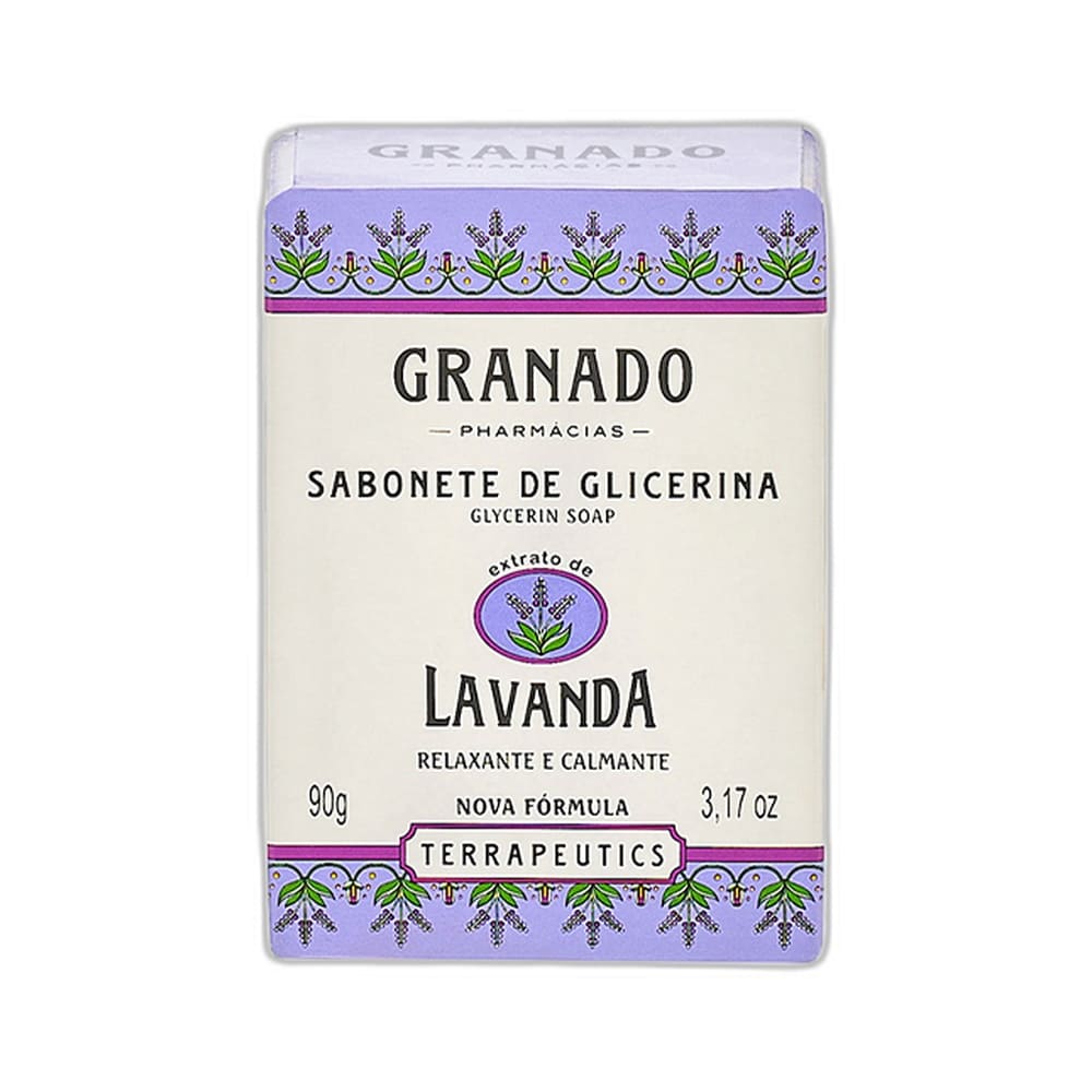 Embalagem do Sabonete em Barra Granado Terrapeutics Lavanda 90g
