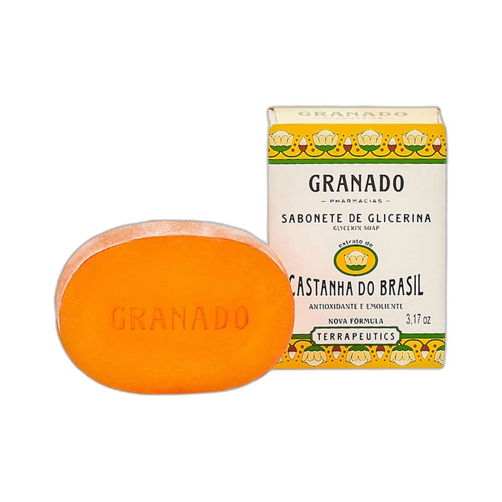 Sabonete em barra Granado Terrapeutics Castanha 90g com embalagem frontal