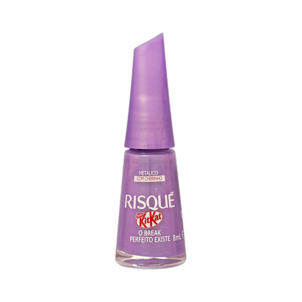 Frasco de esmalte Risqué com design de KitKat, cor roxa metálica