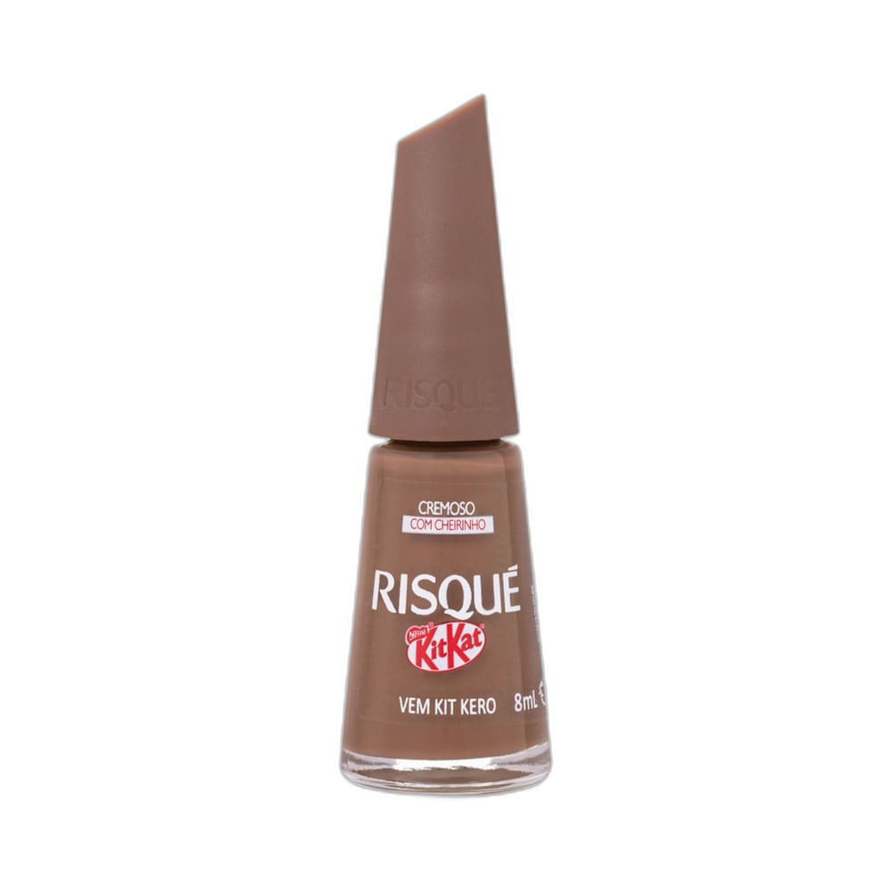 Frasco de esmalte Risqué & KitKat Vem Kit Kero, cor marrom claro, formato cônico e tampa pontuda