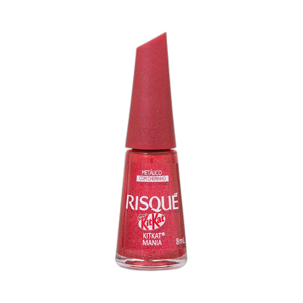 Esmalte Risqué & KitKat KitKat Mania em embalagem vermelha com detalhes do chocolate KitKat
