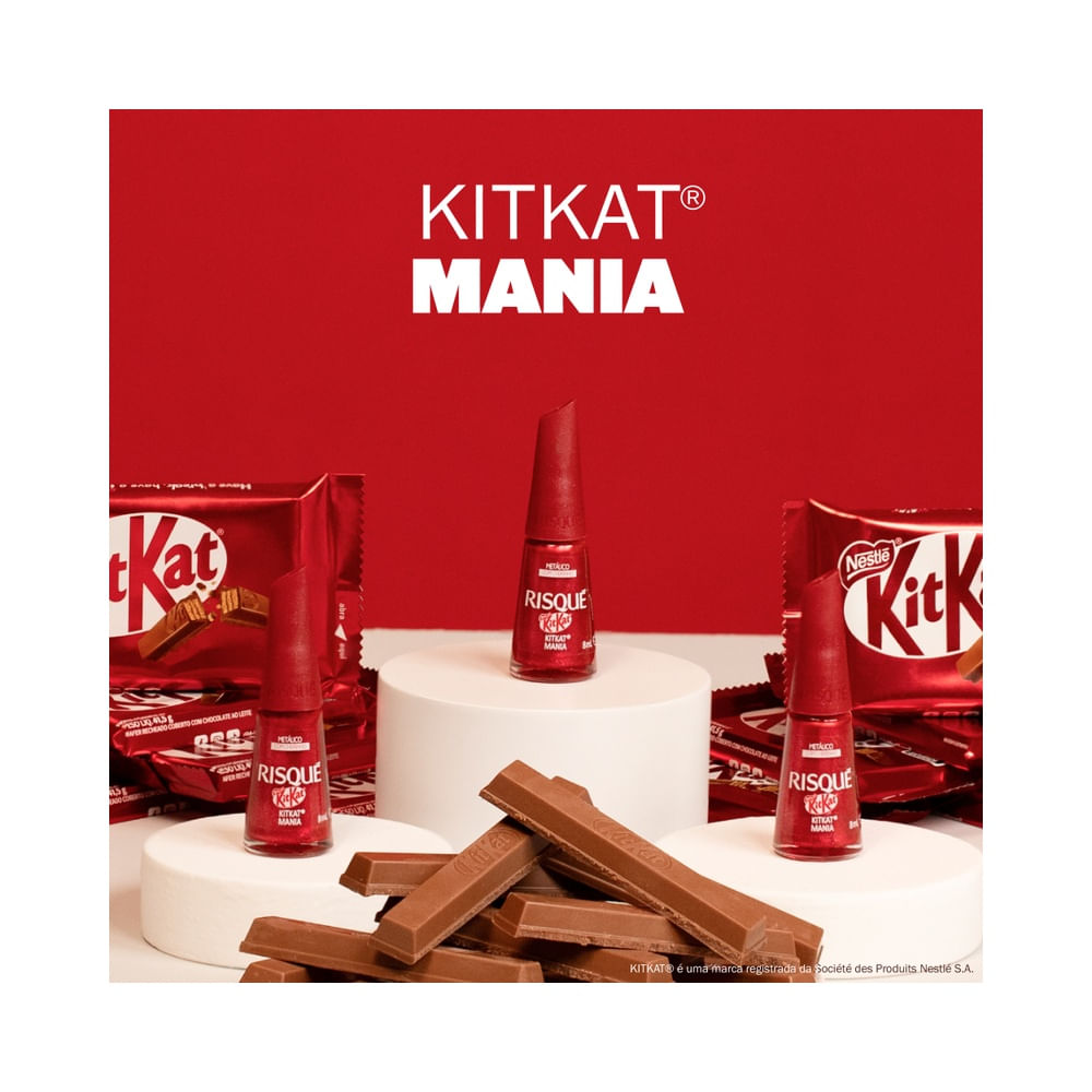 Esmalte Risqué & KitKat KitKat Mania com aplicação de camada metálica e brilho intenso